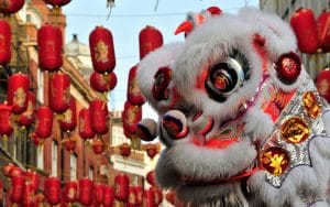 Chinesisches Neujahr mit dem Fabelwesen Löwe